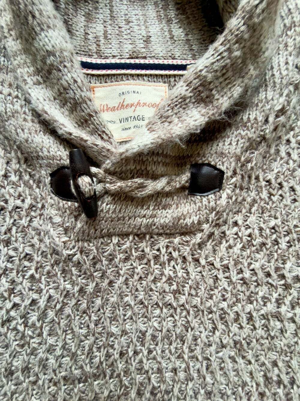 Weatherproof Vintage Men's Brown Marled Knit Sweater Toggle Neck Shawl Collar XL